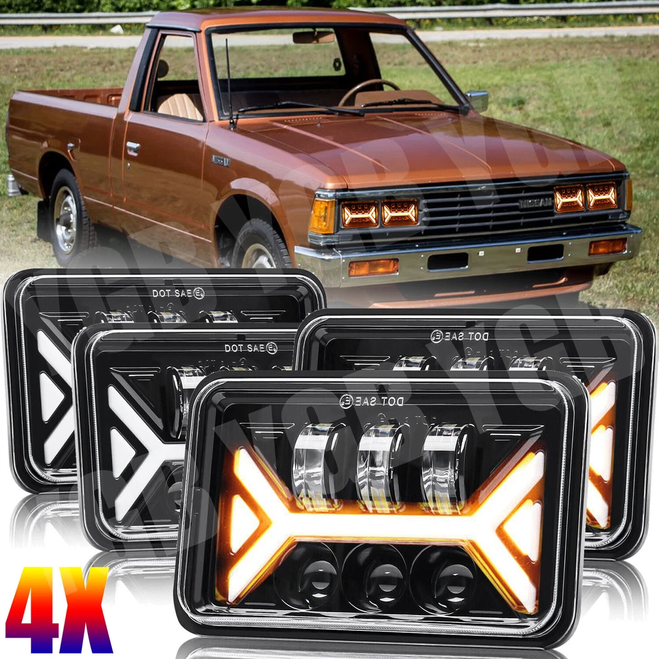 For Nissan 720 1983-1986 4PCS 4x6"inch LED Hi/Lo Headlights w/Turn Signal DRL - Image 2 of 4