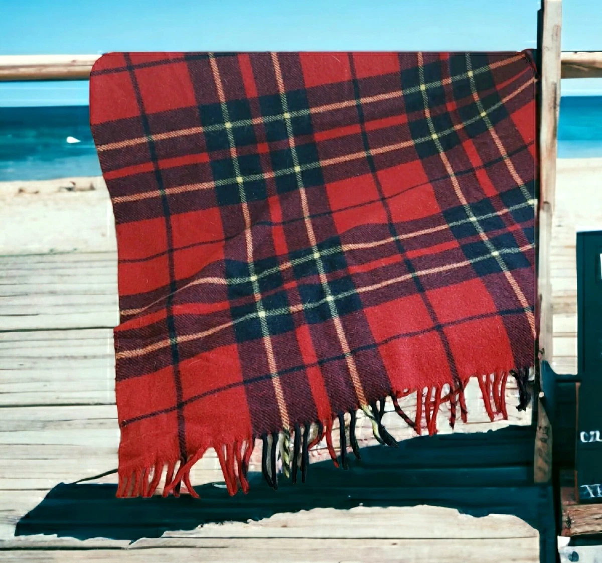 Red Wool Tartan Throw, Troy Robe, Picnic Blanket, Car Cabin Stadium, Cozy  Home | eBay