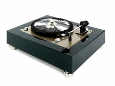 Restored Thorens TD145 turntable with automatic shut-off green champagne
