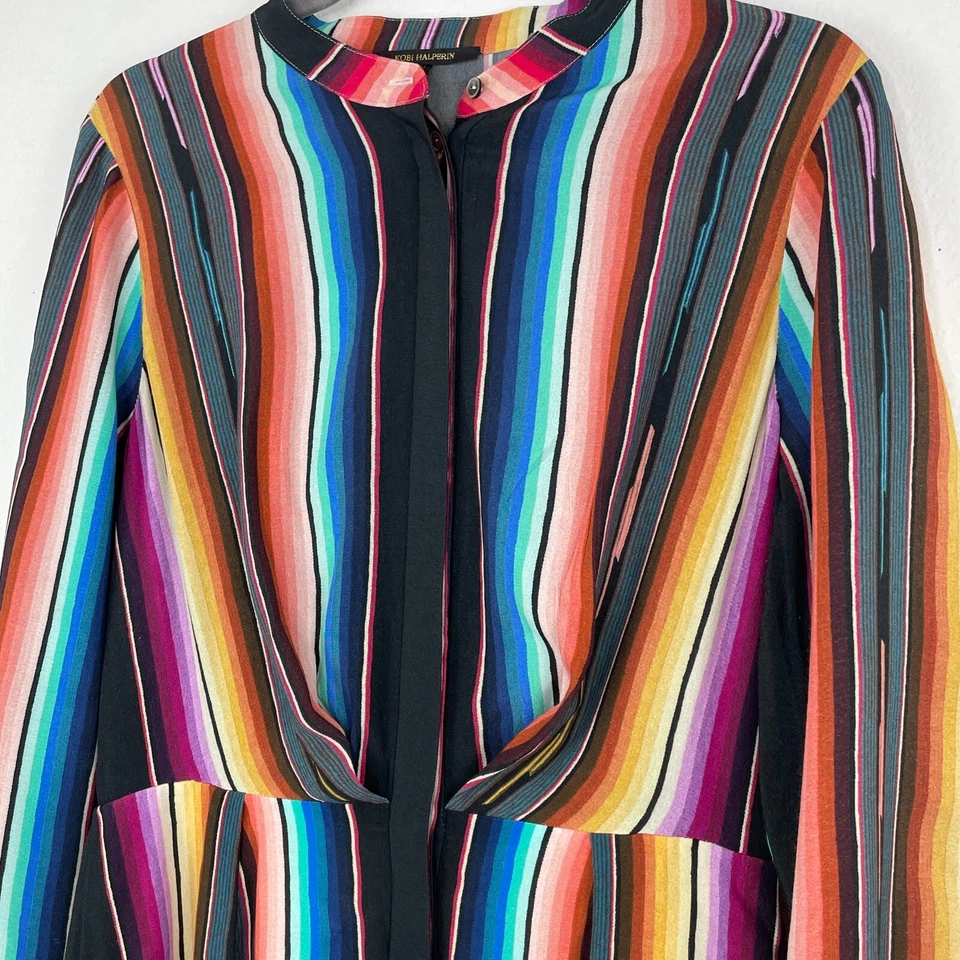 Kobi Halperin Steffi 衬衫连衣裙 M 码条纹 Midi 西南彩虹蓝色 — 第 4/4 张图片