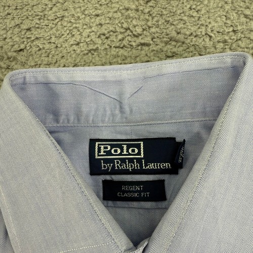 Polo Ralph Lauren Dress Shirt Mens 17 32/33 Blue Herringbone Regent Classic Fit - Picture 3 of 11