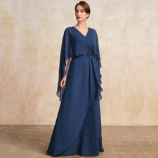 V Neck Mother of the Bride Dresses Appliques Chiffon Shawl Wedding Party Gowns