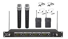 4 Channel VHF Handheld  Lapel Headset Wireless Microphone System New 380HL