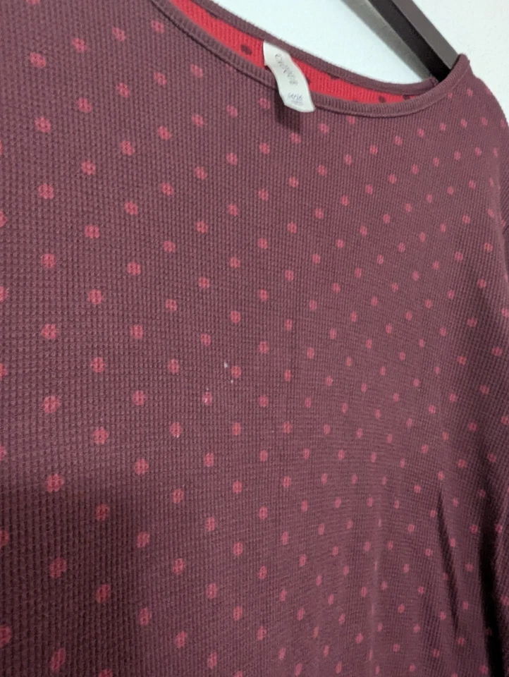Cacique Thermal Sleepwear Top Women’s 14/16 Burgundy Polka Dot Long Sleeve A1 - Image 3 of 4