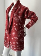 NWT 149 Lucky Brand Women s Dark Red Paisley Open Long Cardigan Sweater Size M