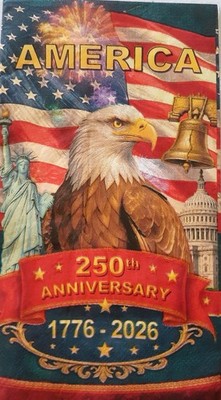 2 individual Paper Decoupage NAPKINS TOWELS - PATRIOTIC EAGLE 1776 -2026 FLAG