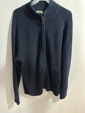 LL Bean Sweater Mens Large Navy Full Zip Cardigan Cotton Heavy Ribbed Knit EUC