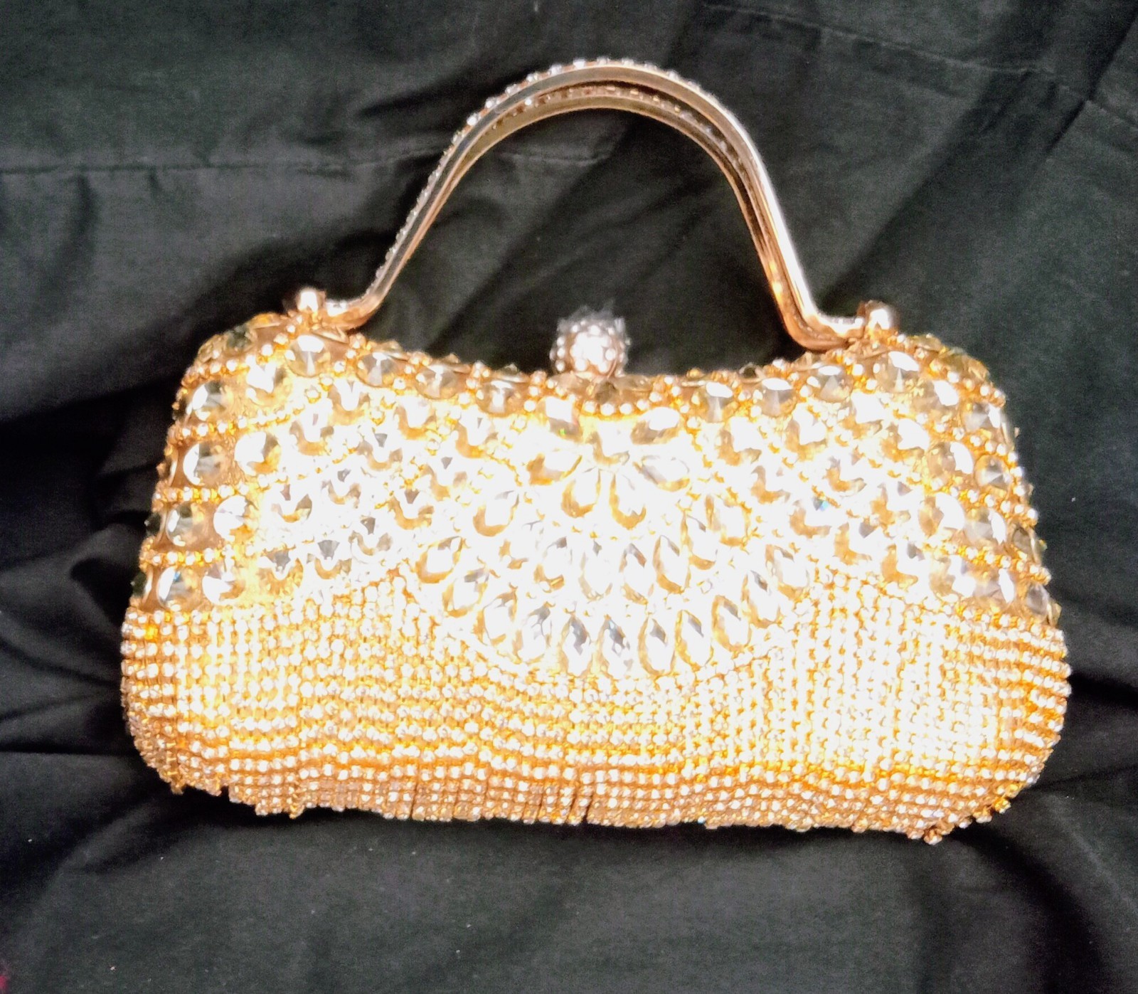 Bolso Bandolera Cartera con Flecos de Boda Estrás Incrustado Dorado con Asa Superior 1330