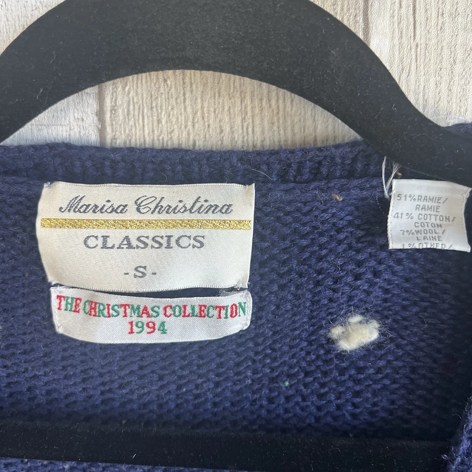 Cárdigan de Navidad Marisa Christina Classics 1994 vintage talla pequeña bordado Foto 3 de 4