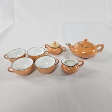 Vintage Miniature Orange Tea Set Of 7 Pieces Cups Marked 1738 Read Description  