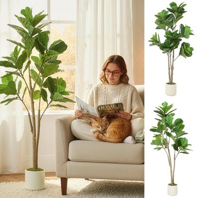 Künstlicher Geigenblatt Feigenbaum, realistische Kunstpflanze für Wohndeko generalüberholt