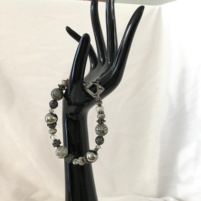 Boho Luxe Boutique Bracelet Grays & Gunmetal Beads, Earthy Vibe Toggle Clasp