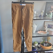 Old Navy Boys Tech Taper Pants Brown Cotton Blend Drawstring Elastic Waist