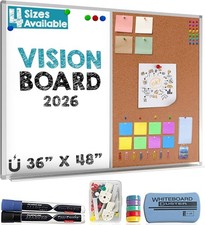 White Board and Cork Board Combo (36x48) Vision Board for 2025 - Half Bulleti...