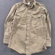 Vintage 90s Carhartt Rugged wear Shirt Pearl Snap Workwear Tan Mens Medium