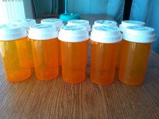 Lot 10 Empty Medicine Pill Plastic Amber Bottles Containers Prescription Crafts