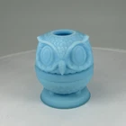 Vintage Fenton Blue Satin Glass Owl Fairy Lamp Art Glass Candle Holder