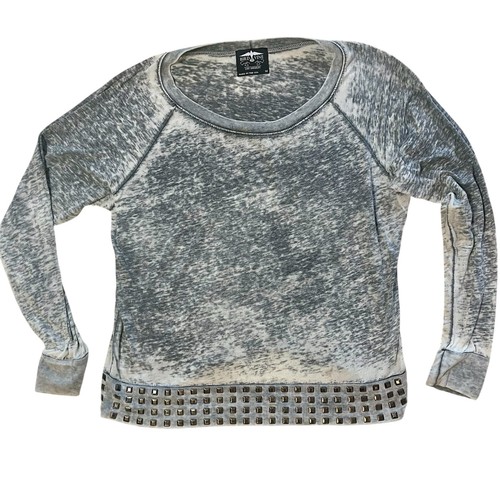 Bird & Vine Los Angeles Distressed Grey Raglan Studded Shirt Sz M