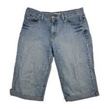 Tommy Hilfiger Boyfriend Denim Bermuda Shorts Light Wash Size 10 Whiskered Hem