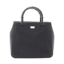 GUCCI Bamboo Handbag Canvas Leather Black Gold Hardware #RC4079