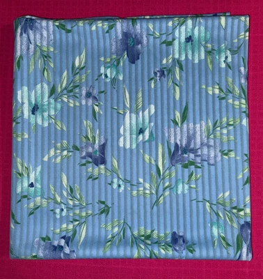 Tissu vintage jersey fond bleu à fleurs larg 150 cm x H 290 cm D173 - Photo 1/4