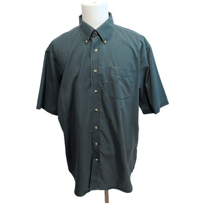 Shirt L.L. BEAN Herren XL Tall dunkelgrün Kurzarm Tasche Wrinkle