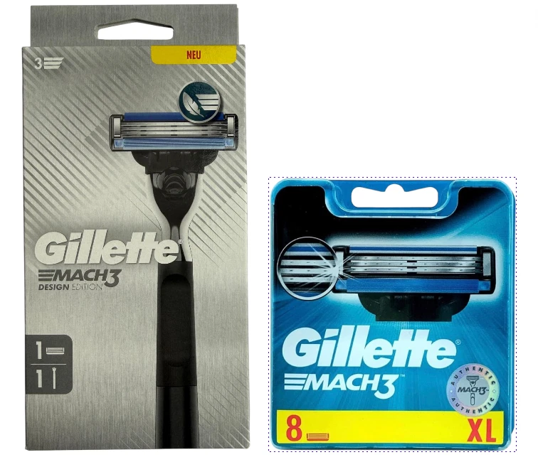 9x Gillette MACH3 Rasierklingen + Rasierer , Original Klingen neu & OVP