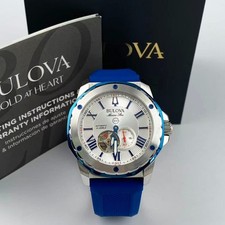 Bulova Marine Star Men's Automatic Watch White Dial Silicone Strap 98A225 45 mm