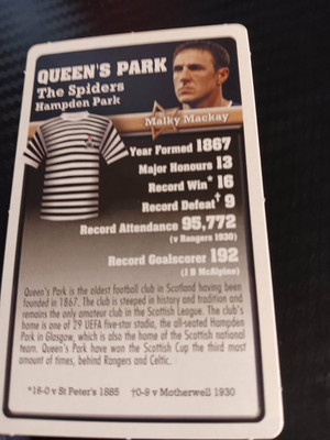 TOP TRUMPS SCOTTISH FOOTBALL THE CLUB COLLECTION CARD QUEENS PARK  MALKY MACKAY