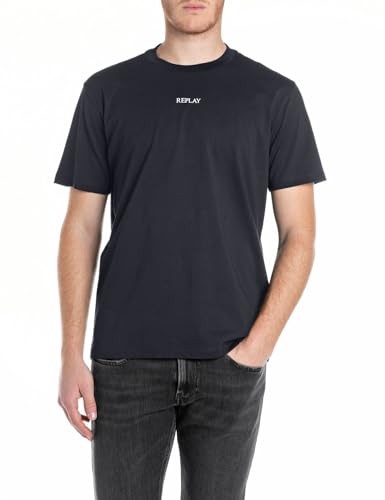 T-Shirt Herren Kurzarm Blau Night Blue L Replay Baumwolle Basic-image