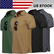 Men's Short Sleeve Tactical Polo T-Shirt Quick Dry Combat Team Work Casual Shirt