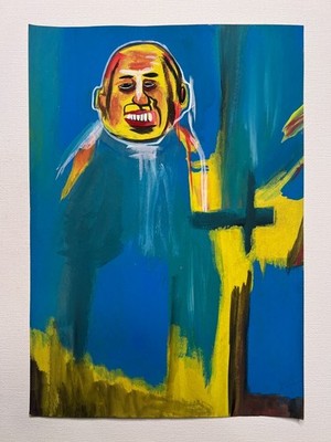 Jean-Michel Basquiat (Handmade) Zeichnung Mischtechnik auf Papier signiert & ...