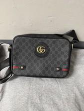 Gucci GG Pattern Zip Crossbody Bag Web Stripe Gold Hardware Small