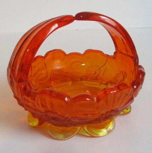 Westmoreland Amberina Glass Candy Dish - Split Handle Dogwood Pattern