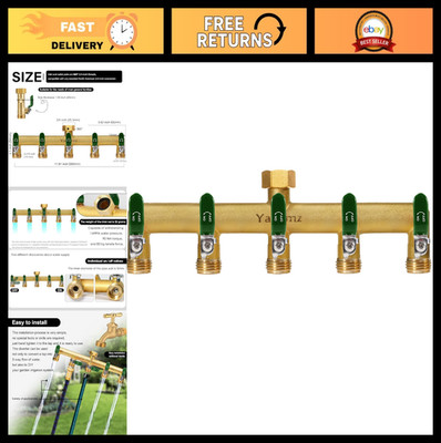 Heavy Duty 5-Way Garden Hose Splitter, Rust & Freeze Resistant Manifold, 3/4  Fa