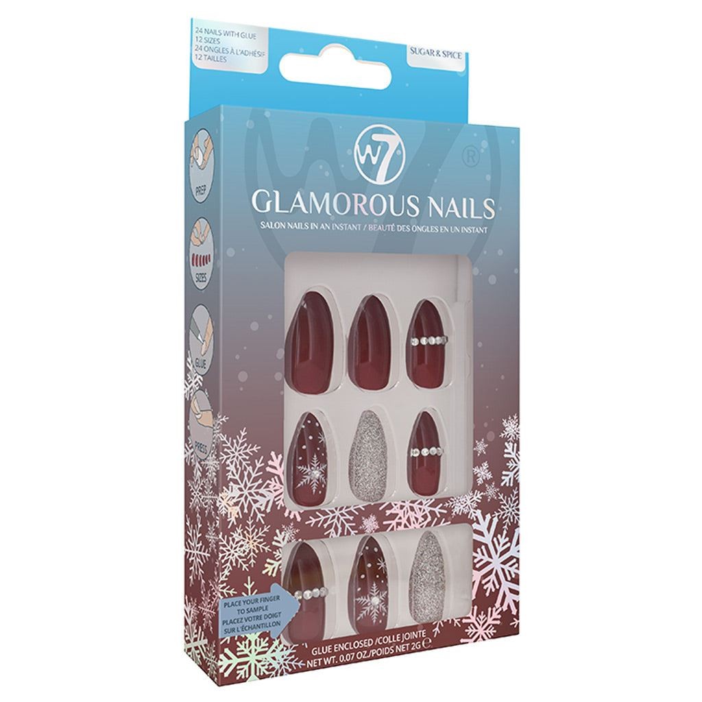 W7 Glamorous Nails - Sugar & Spice - Glue Enclosed Salon Press On False Nails