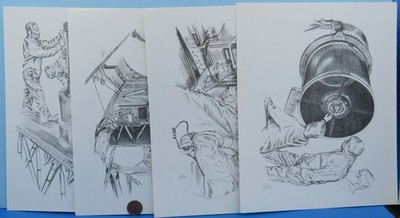 NASA Artwork Print Lot of 4 vtg LIDAR In-Space Tech Experiment LITE 8 x 10'' B&W