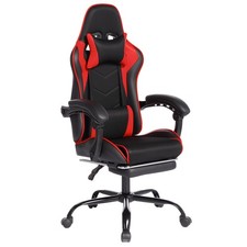 DEEPfurniture E Gaming Chair with Footrest, Headrest  Lumbar Support