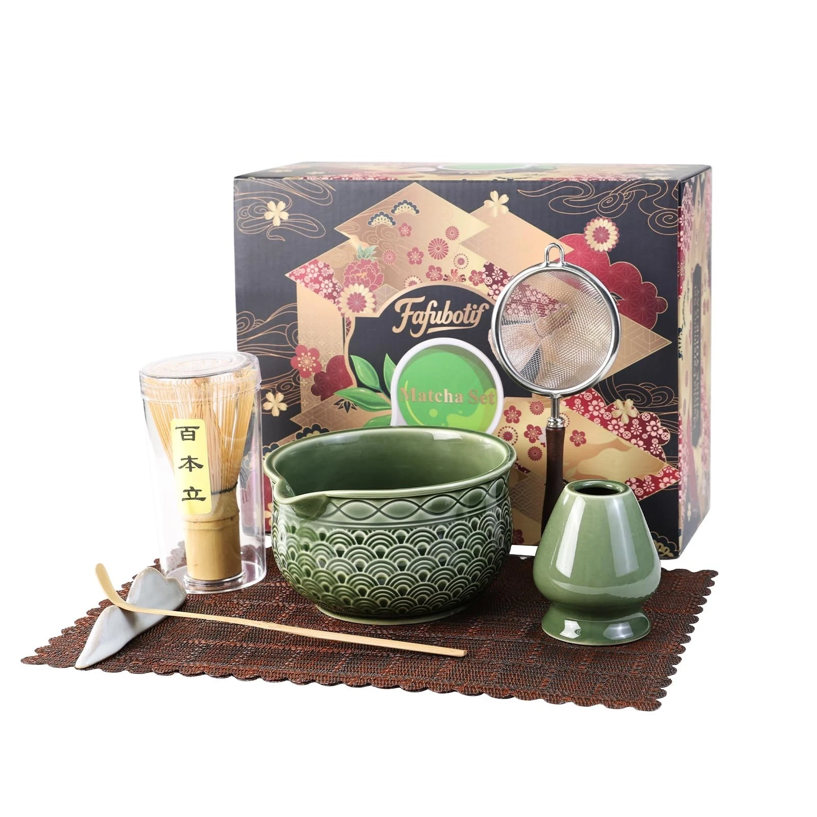 7 Pcs Matcha Whisk Set, Ceremony Matcha Kit with Matcha Bowl, Bamboo Whisk an...