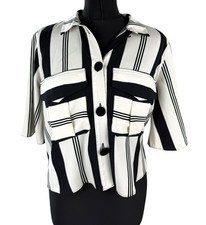 Primark Cropped Shirt Women’s UK Size 8 Bold Monochrome Stripe & Front Pockets