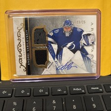 2021-22 UD ARTIFACTS HOCKEY ANDREI VASILEVSKIY #110 GOLD DUAL JERSEY AUTO 6/25