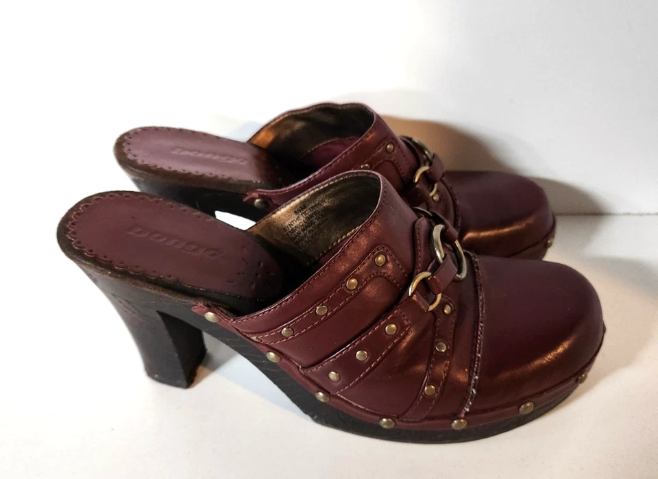 Vintage Y2K Bongo Vivacious Burgundy Studded High Heel Clogs Size 8.M - Image 3 of 4