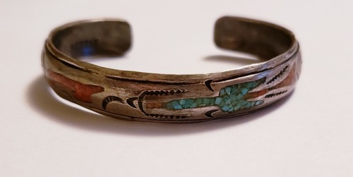 Vintage Old Pawn Sterling Silver & Turquoise Women's Cuff Bracelet 925 7in
