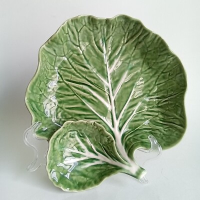 Bordallo Pinheiro Majolica Cabbage Leaf Chip and Dip Set