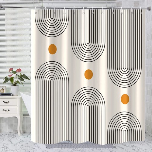 Boho Mid Century Shower Curtain, Minimalist Abstract Arch Simple Sun Modern - Picture 12 of 12