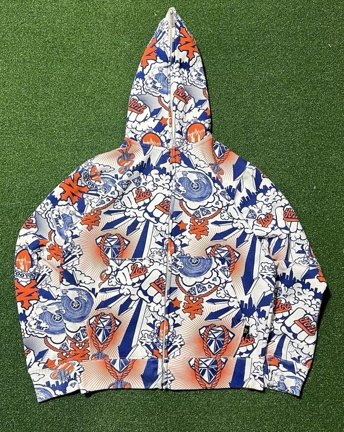 Vintage 2007 KAWS x ZOO YORK All Over Print AOP Zip Up Skate Hoodie Sweatshirt