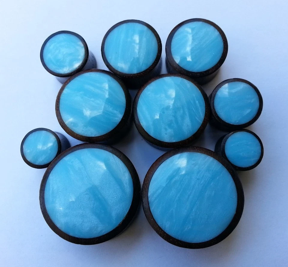 Пара Ручной Работы Блестящие Облачно Синие Смола Sono Деревянное Седло Беруши Туннели Датчики - Изображение 3 из 4