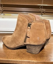 FRYE Judith Double Zip Suede Leather Ankle Boots Sz 6.5 Brown