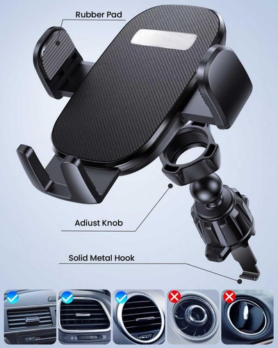 CAR MOUNT AIR VENT PHONE HOLDER SWIVEL CRADLE STRONG GRIP AC LOUVER for PHONES - Picture 5 of 6