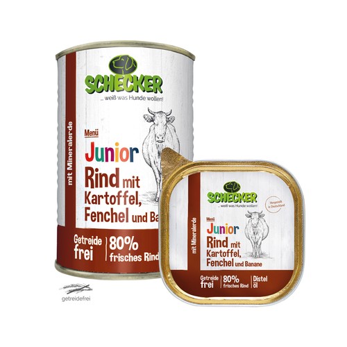 Schecker Hundemenü Junior mit 80 % Rind mit Kartoffel Fenchel und Banane  3x200g - Bild 5 von 5